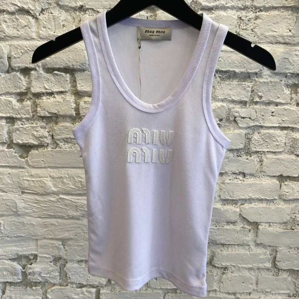 Nwt Miu Miu Women White Cotton Knit Tank Top - Picture 1 of 7